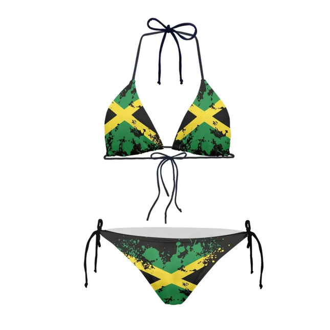 JEOCODY Jamaican Swimsuits for Women High Waisted Bikini Sets for Beach Womens Triangle Bikini Floral String Bikini Set Two Piece Swimsuit Bathing SuitsJamaican Flag Print - Royalessencelux