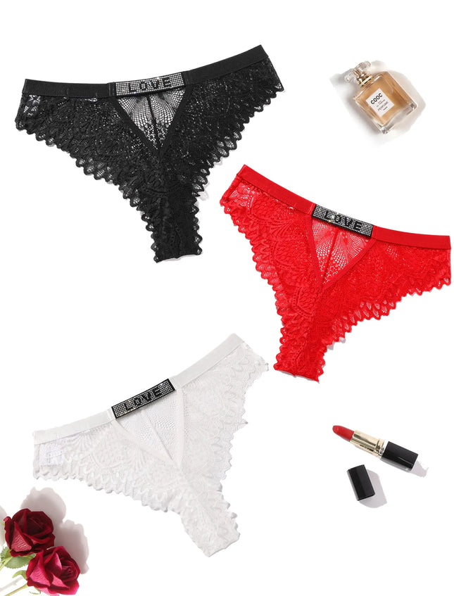 Avidlove Women Sexy Panties Lace Cheeky Panty Rhinestone Bikini Underwear 1-4 Pack - Royalessencelux