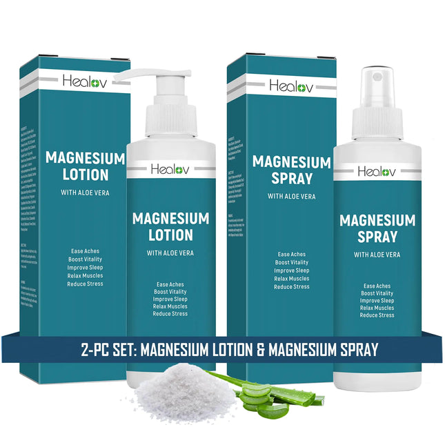 Magnesium Oil Spray + Magnesium Lotion Set – Pure Soothing Relief & Relaxation for Better Sleep Muscle Health Leg & Joint Care – Natural Magnesium Body Spray & Magnesium Cream for Feet Non-Greasy - Royalessencelux