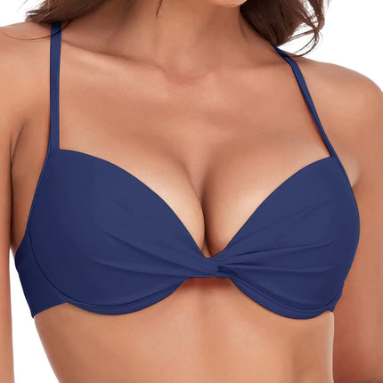 Colloyes Womens Push Up Bikini Top Twist Front Underwire Molded Soft Pads Vintage Bikini Swimsuits Tops Navy Blue Size Medium - Royalessencelux
