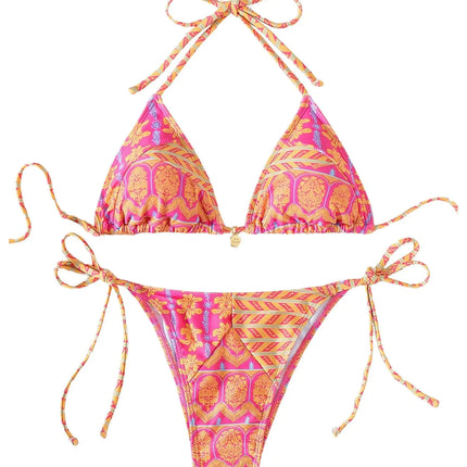 SOLY HUX Womens Bikini Sets High Waisted Bathing Suits Two Piece Swimsuits Sexy Triangle Halter Bikinis Orange and Pink XS - Royalessencelux