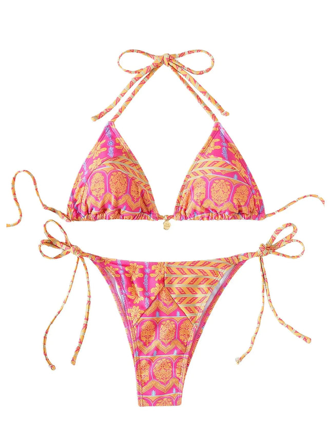 SOLY HUX Womens Bikini Sets High Waisted Bathing Suits Two Piece Swimsuits Sexy Triangle Halter Bikinis Orange and Pink XS - Royalessencelux