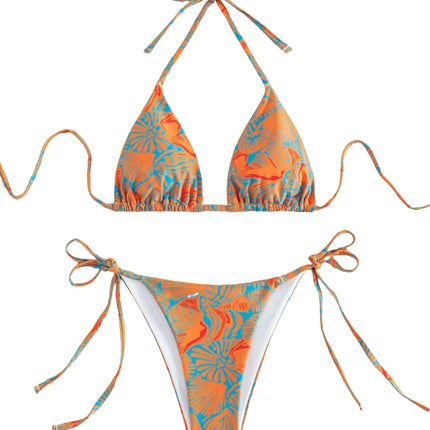 Tainehs Womens Sexy Halter Bikini Set Triangle Top Thong Bikini Swimsuits Cheeky Two Piece Bathing Suit Orange - Royalessencelux