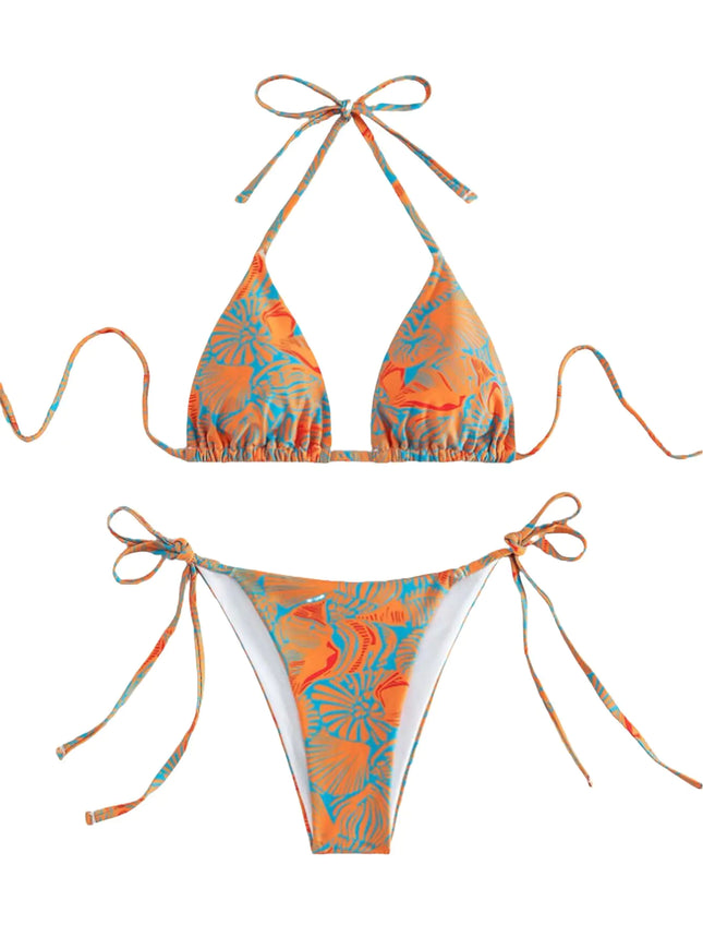 Tainehs Womens Sexy Halter Bikini Set Triangle Top Thong Bikini Swimsuits Cheeky Two Piece Bathing Suit Orange - Royalessencelux