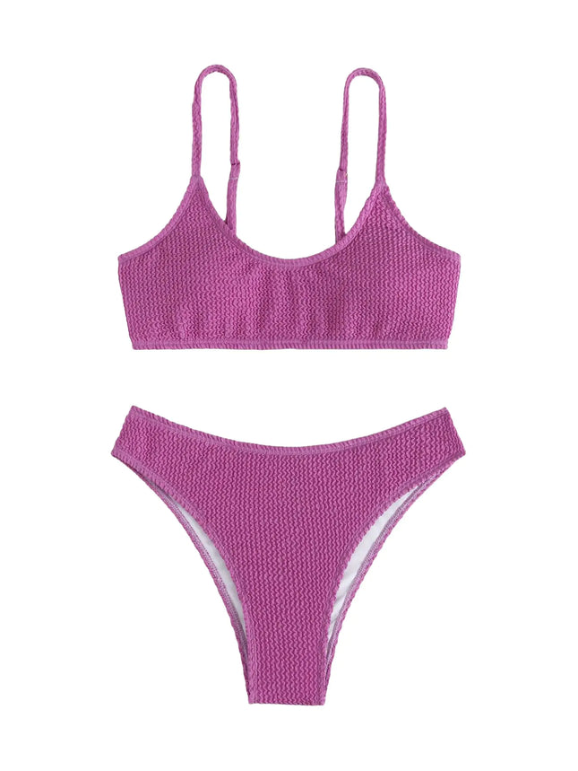 SOLY HUX Bikini Sets for Women Solid Textured Bikini Bathing Suits 2 Piece Swimsuit Plain Purple S - Royalessencelux