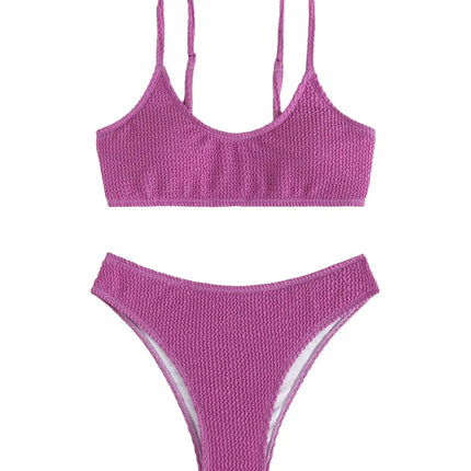 SOLY HUX Bikini Sets for Women Solid Textured Bikini Bathing Suits 2 Piece Swimsuit Plain Purple S - Royalessencelux