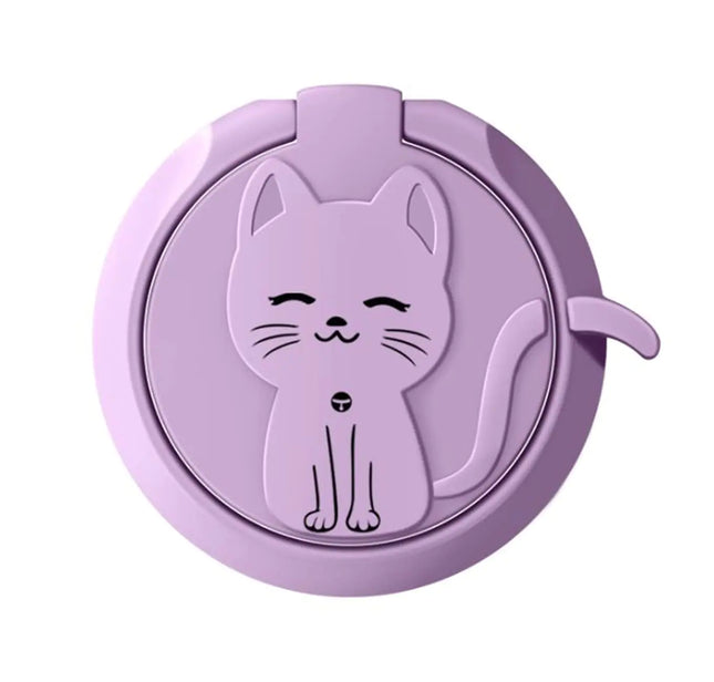 Ailifly Cute Cat Cartoon Liquid Feel Mobile Phone Ring Buckle Stand Holder (Purple) - Royalessencelux