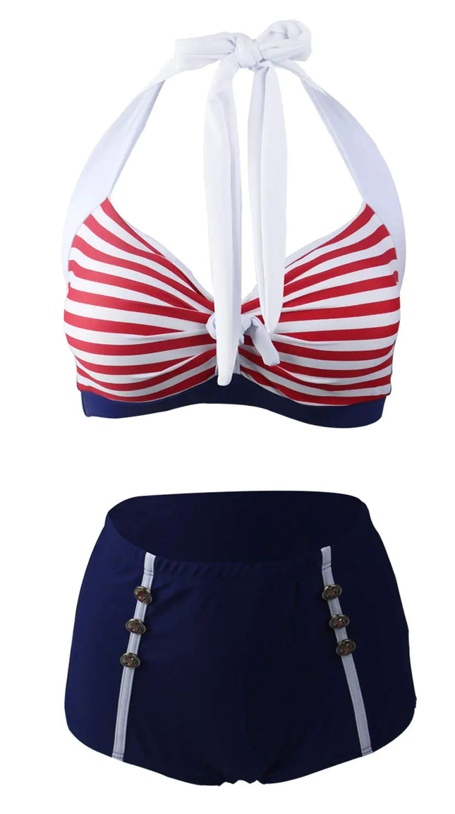 Womens Floral Halter High Waist Bikini Swimsuit Floral Printing Bathing Suits 2 Pieces - Royalessencelux