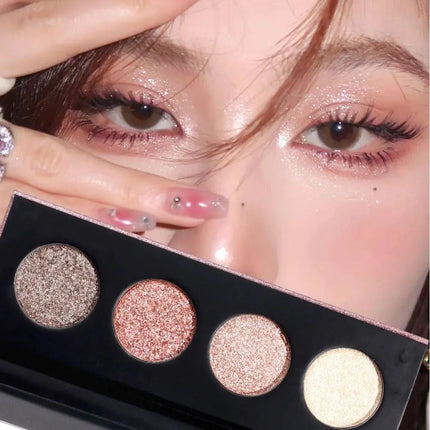 FLYEEO Shiny Shimmer Highlight Eye shadow Palette 4 Colors Cosmetics Shimmer Eyeshadow Palette Cruelty-Free and Vegan Formula Glitter Shimmer Eyeshadow for Professional Makeup Kit (A#) - Royalessencelux