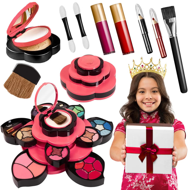 Toysical Makeup Kit for Teens - Flower Palette Gift Set for Teen Girls and Women - Makeup for Girls 10-12 - Petals Expand to 3 Tiers - Variety Shade Array - Full Starter Kit for Beginners - Royalessencelux