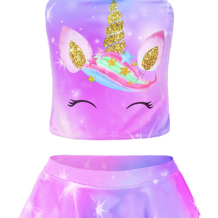 Akokvlar Two Pieces Swimsuit Mermaid Bikinis Tankini Bathing Suit for Little Girls (3T Violet Unicorn) - Royalessencelux