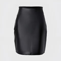 Ruched black high waist tight pu leather mini skirt with sleek form-fitting design in faux leather material