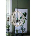 Rustic white globe light wood chandelier with distressed finish black metal accents and chain suspension