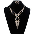 Elegant black and silver rhinestone s151 fashion bridal jewelry set with cascading fringe choker and matching teardrop earrings