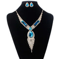 S151 fashion bridal blue and silver rhinestone jewelry set with teardrop centerpiece and matching earrings for weddings