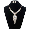 S151 fashion bridal silver rhinestone choker with cascading teardrop pendant and matching earrings bridal jewelry set
