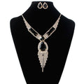 Elegant black and gold rhinestone choker necklace with cascading fringe in s151 fashion bridal jewelry set
