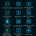 Blue-lit digital feature icons on a dark background of the s91s fashion wireless bluetooth speaker clock red rectangular model