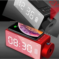 Red rectangular s91s fashion wireless bluetooth speaker clock with digital display wireless charging and projector features