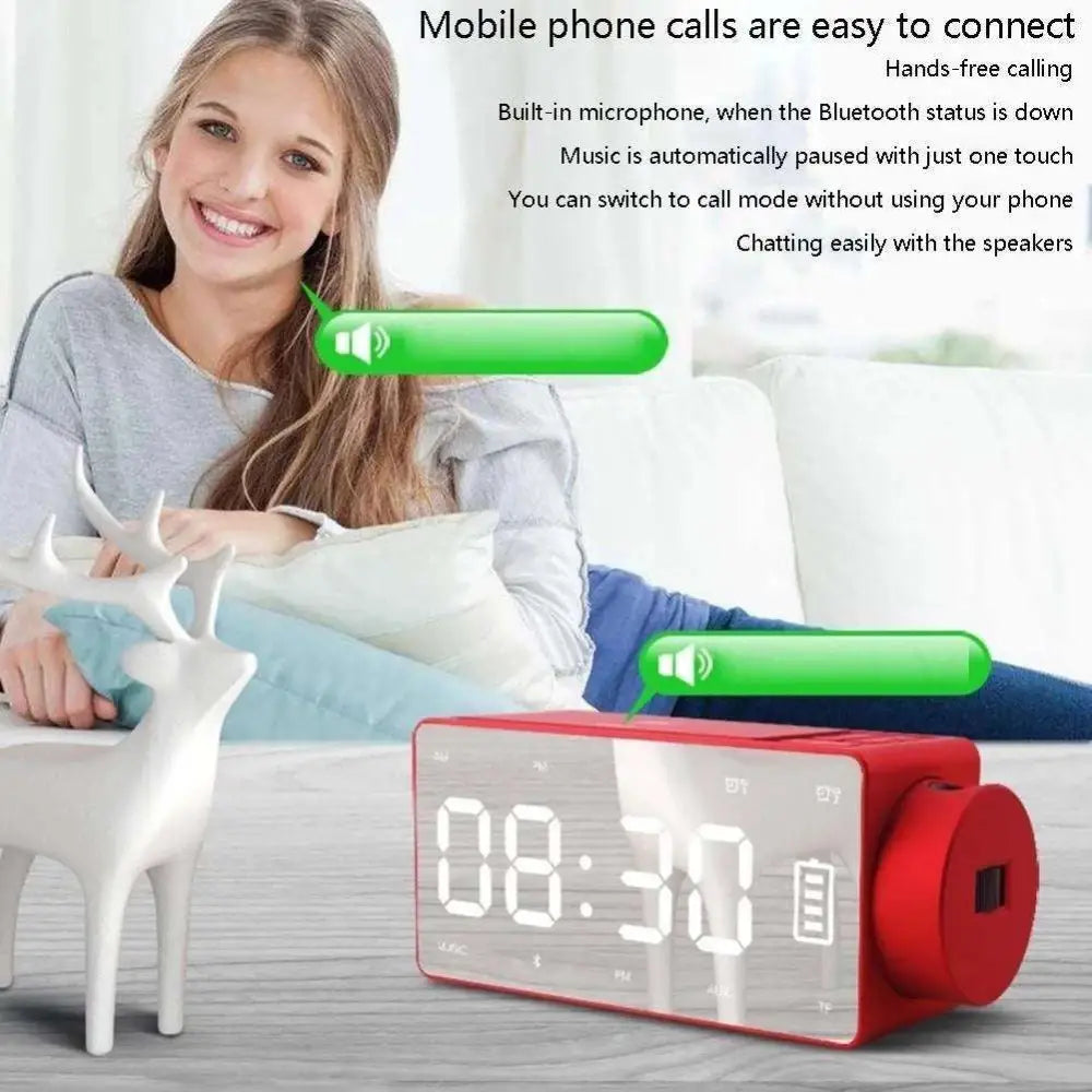 Red rectangular s91s fashion wireless bluetooth speaker clock with a sleek modern design and transparent 08:30 display