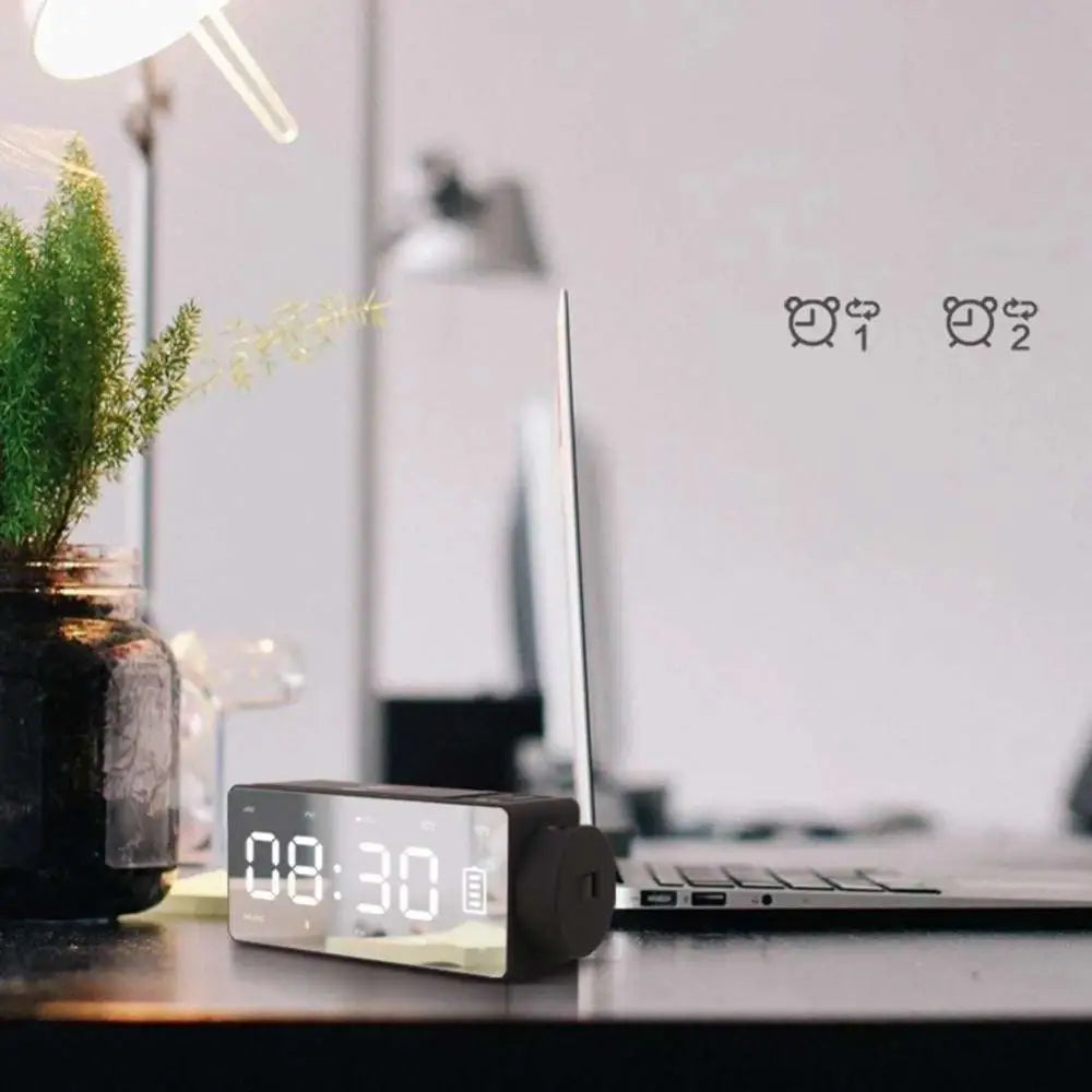 Black rectangular s91s fashion wireless bluetooth speaker clock with mirrored front and usb charging port on the side
