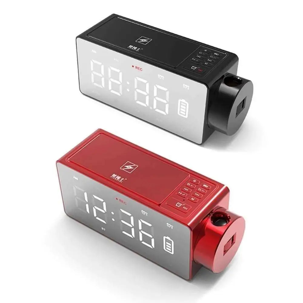 Red rectangular s91s fashion wireless bluetooth speaker clock with led display showing time battery and recording indicators