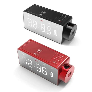 Red rectangular s91s fashion wireless bluetooth speaker clock with led display showing time battery and recording indicators