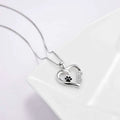 Silver heart necklace s925 fashionable pet featuring black dog paw silver detail and sparkling crystal accents