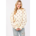 Cream-colored sage fig long sleeve sweatshirt with soft cozy texture and fig heart printed all-over design