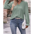 A soft sage green lace sleeves fashionable blouse with long sleeves and a flattering v-neckline