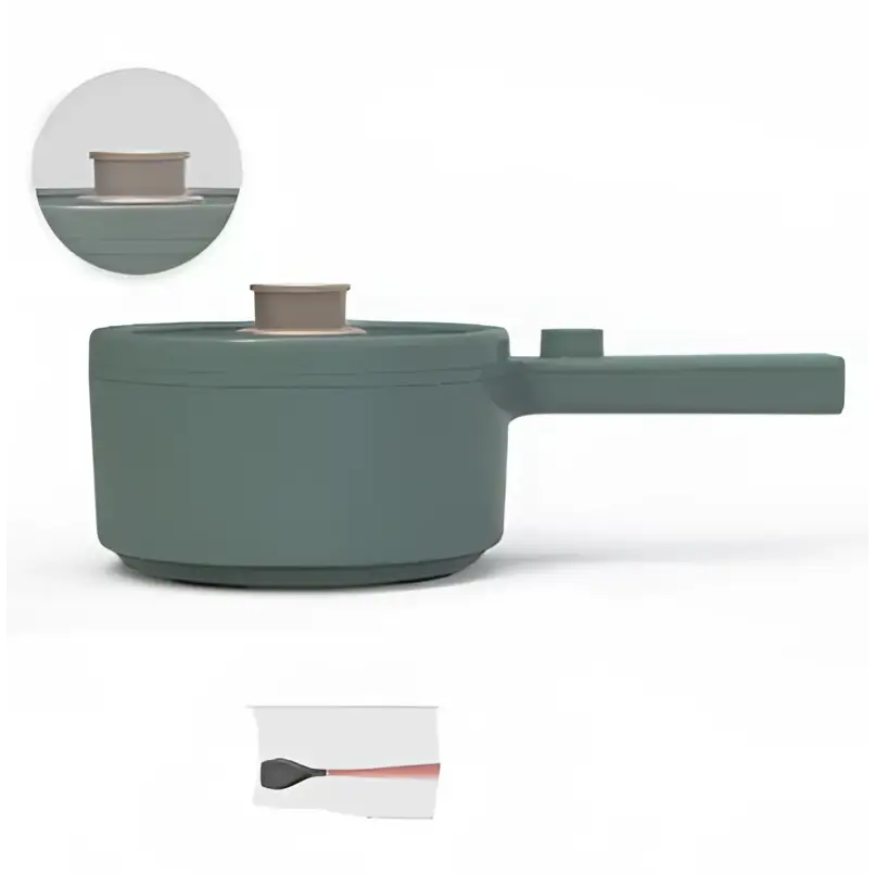 Sleek sage green matte silicone electric cooking pot with matching lid and handle for efficient cooking