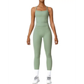 Sage green seamless womens workout two-piece set with fitted tank top and high-waisted leggings