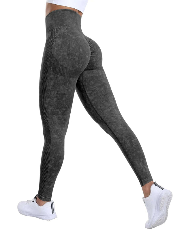 SALSPOR Workout Leggings for Women Butt Lifting Gym Scrunch Butt Seamless Leggings(Washed BlackM) - Royalessencelux