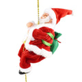 Red and white plush santa claus climbing rainbow figurine with green sack hanging from gold chain for climbing rainbow parachute toy