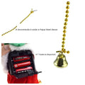Gold-colored beaded chain with small bell attached to santa claus figurine on claus climbing rainbow parachute toy