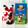 Santa claus climbing rainbow parachute toy featuring a red and white figurine with black boots and fluffy trim suit