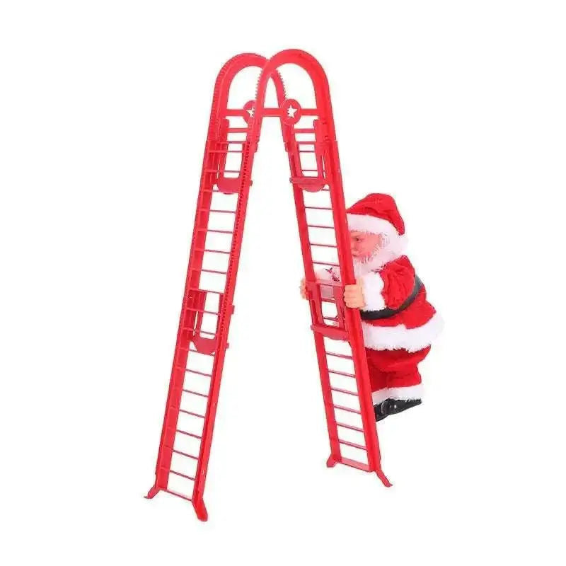Red plastic ladder with santa claus figurine climbing for claus climbing rainbow parachute toy display