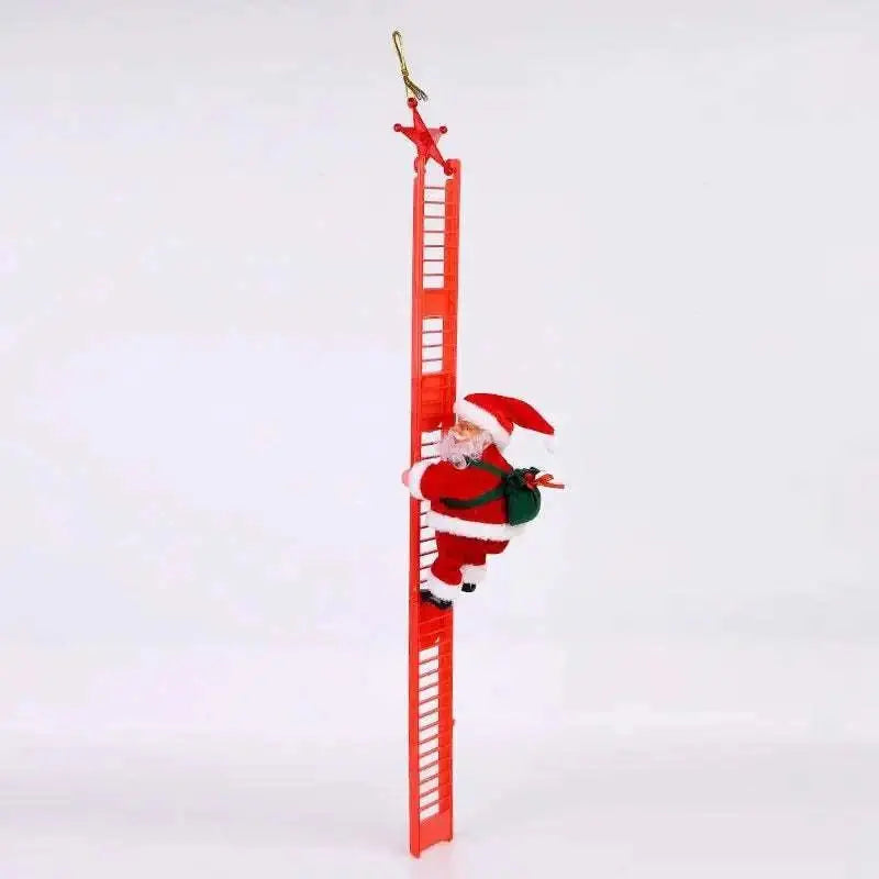 Red plastic christmas tree ornament featuring santa claus climbing rainbow ladder with star for climbing rainbow parachute toy