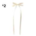 Cream-colored satin bow braided hair ribbon tie set with long flowing tails for elegant hair styling hair tie double