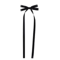 Black satin bow braided hair ribbon tie set featuring a neat bow with long flowing tails for braided hair styling