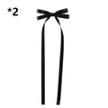 Black satin bow braided hair ribbon tie set with long slender tails for hair tie double styling