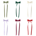 Six satin bow braided hair tie doubles in olive green forest green cream lavender burgundy and red satin ribbon set