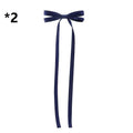Deep navy satin bow braided hair ribbon tie set featuring a neat bow with long flowing tails for hair styling