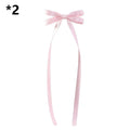 A delicate pink satin bow braided hair ribbon tie with long flowing tails for hair tie double styling