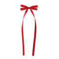 A vibrant red satin bow braided hair ribbon with long flowing tails for hair tie double styling