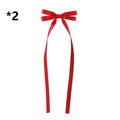 Red satin bow braided hair ribbon with long tails as a hair tie double for elegant braided hairstyles