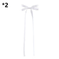 White satin bow braided hair ribbon tie set featuring a neat bow with long flowing tails for hair tie double use