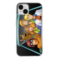 Clear phone case featuring vibrant scooby doo apple iphone 14 plus cartoon illustration on the back side