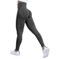 Dark gray scrunch butt workout leggings with high waist, textured pattern, vertical ribbed side panels, and tummy control