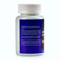 White plastic bottle with ribbed white cap and purple label containing sea moss and black seed oil capsules